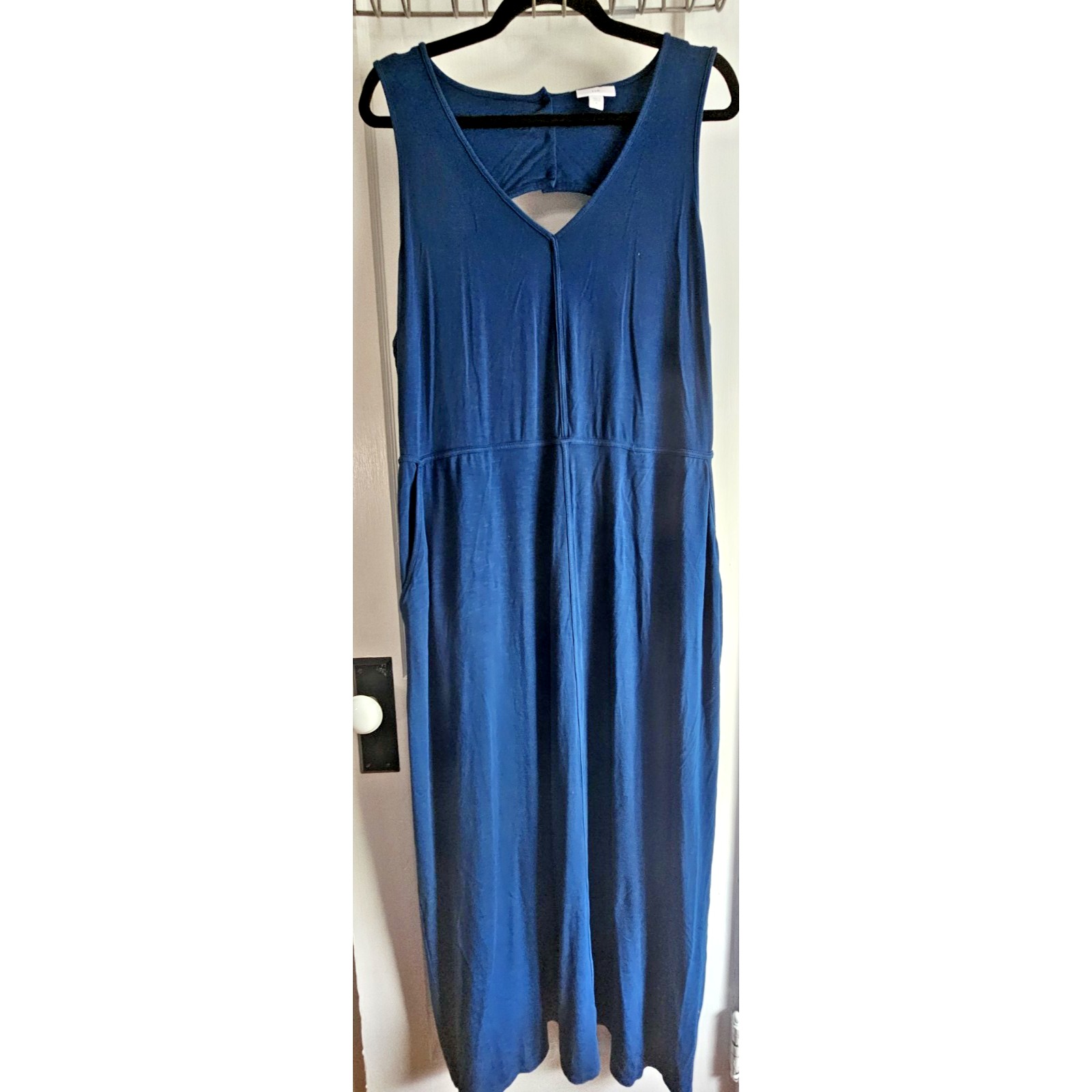 J Jill Maxi Sleeveless Dress Back Cut Out Trimmed Woman Sz Xl Blue